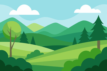 Obraz premium Serene Green Mountain Landscape Picturesque Hills and Lush Forests