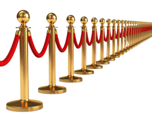 Row of red and gold barriers with a transparent background