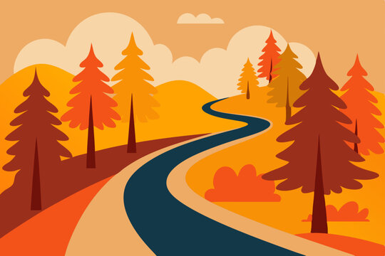 Autumnal Road Trip Winding Path Through Colorful Fall Foliage