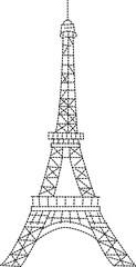 Detailed Outline of the Eiffel Tower in Black and White