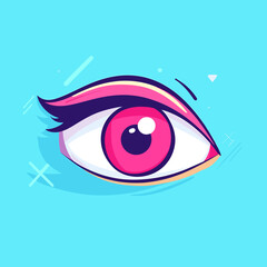 Stylized Eye with Pink Iris, Bold Eyelash, and Geometric Accents