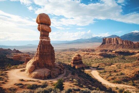 Explore unique desert rock formations in Utah showcasing stunning geological features and scenic landscapes, Aerial, desert rock formations in Utah