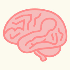 Flat cartoon brain in pink for education and wellness
