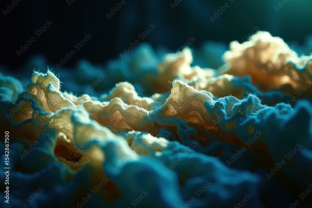Poster the image is of a blue and white fabric with a wave pattern