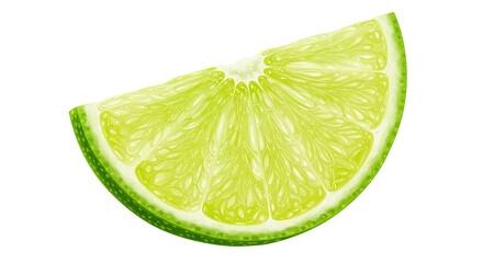 Realistic illustration of a juicy lime wedge isolated on a solid black background