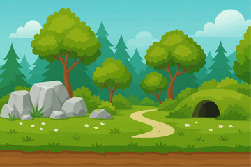Background cartoon beauty nature forest. Summer forest landscape. Vector ullustration