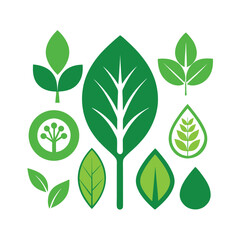 Green Leaf Vector Icons: Ecology, Nature, Organic, and Sustainable Design Elements
