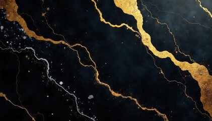 Deep black marble veined with gold; luxurious, opulent backdrop, majestic, granite