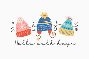  Hello Cold Days Winter Hats Garland Typography Design