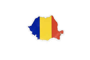 Romania Map Filled with Tricolor of Blue, Yellow and Red National Flag Colors