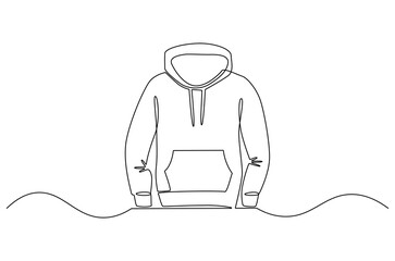 Continuous one line drawing of Blank hoodie template. Single line drawing illustration of Blank black hoodie template. For your design mockup for print concept vector art. Doodle line illustration.