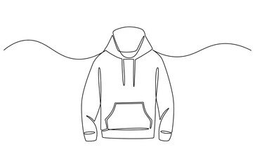 Continuous one line drawing of Blank hoodie template. Single line drawing illustration of Blank black hoodie template. For your design mockup for print concept vector art. Doodle line illustration.