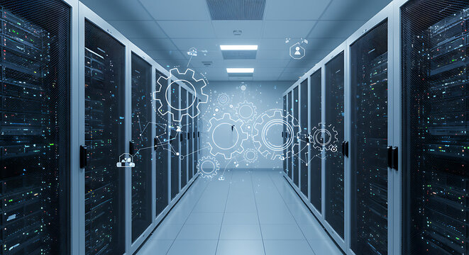 The Digital Heart of the Modern Server Room with Data Flow