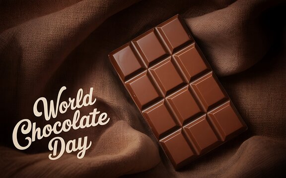 World chocolate day milk chocolate bar on brown fabric