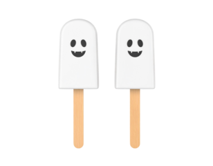 Two white ice cream sticks with a ghost face on them