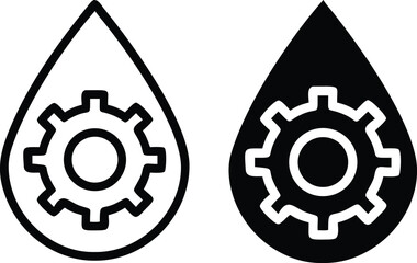 Minimalist Water Drop Icon – Line Art Vector with Gear Symbol in Monochrome