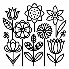 Various flowers OUTLINE vector icon on a white background