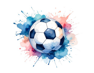 Fototapeta premium Soccer ball with blue, pink and white splatters on it Transparent Background PNG