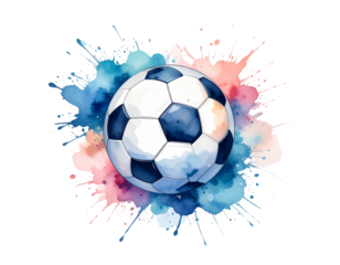 Soccer ball with blue, pink and white splatters on it Transparent Background PNG