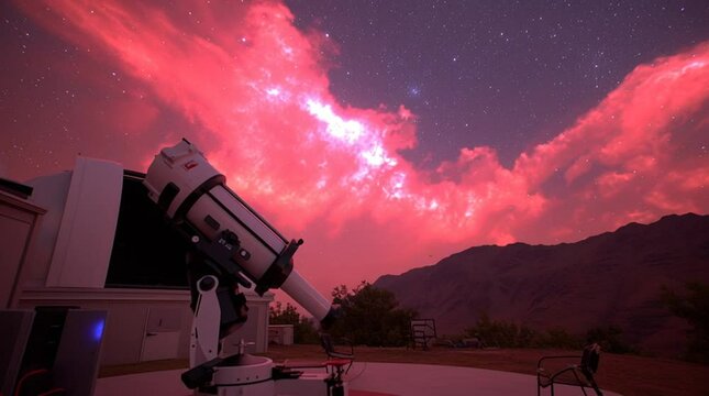 Ancient Telescope Pointed at Glowing Constellation Map in Sky Dome
