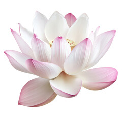 Fototapeta premium Lotus flower blossom with delicate pink and white petals isolated on Transparent background, petal lotus flower isolated on PNG background