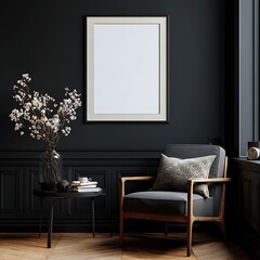 Poster Frame Mockup.Modern Living Room Wall Art Display.