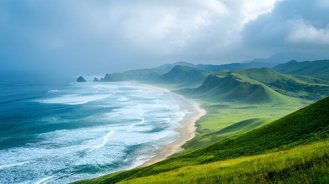 Grassy hills near the village of Coffee Bay on the Wild Coast in Eastern Cape, South Africa