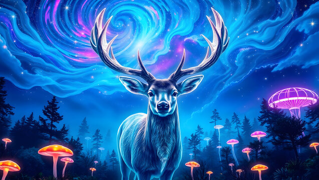 Crystal Deer Under Starfield