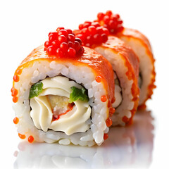 sushi roll with seafood cream cheese garnished wit