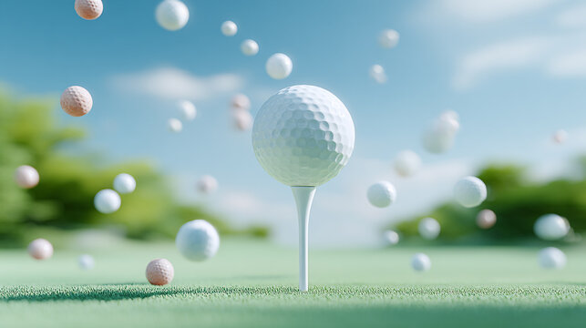 Golf ball on a tee under a cloudy sky - Powered by Adobe