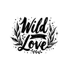 Wild love typography with floral accents for invitations and greeting cards design
