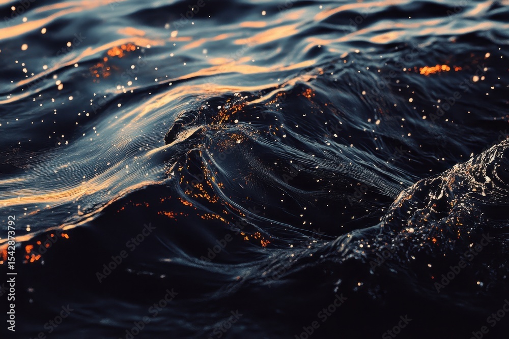 Poster Waves illuminated by sunset create a mesmerizing abstract waterline pattern, Abstract background waving of waterline