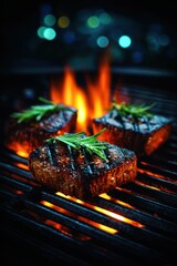 Grilled steaks on a barbecue