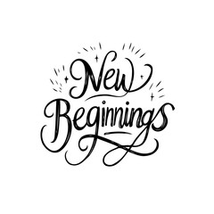 Elegant typography design of 'New Beginnings' with decorative elements celebration