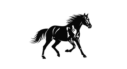 Silhouette of a Running Horse in Black and White, Isolated