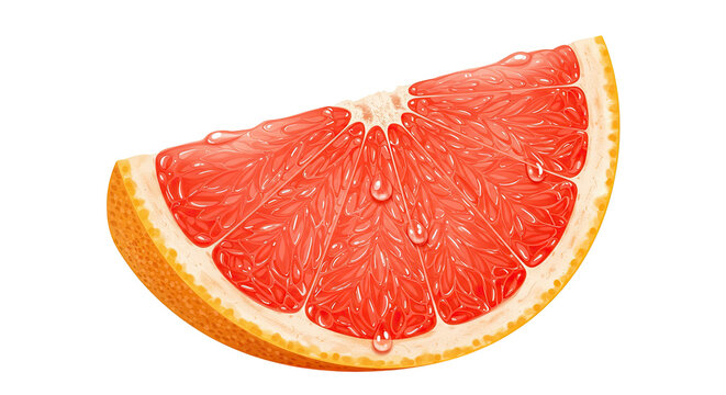 Realistic illustration of a juicy and fresh grapefruit slice with water droplets