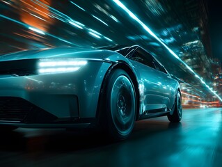 Naklejka premium fast moving car on road