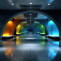 Colorful arched hallway perspective