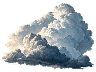 A large cumulonimbus cloud formation is isolated on transparent background