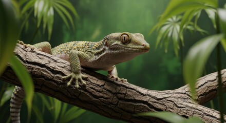 Fototapeta premium Gecko on the Tree Branch in Forest