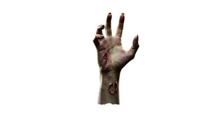 Realistic zombie hand with exposed flesh and dark background halloween concept