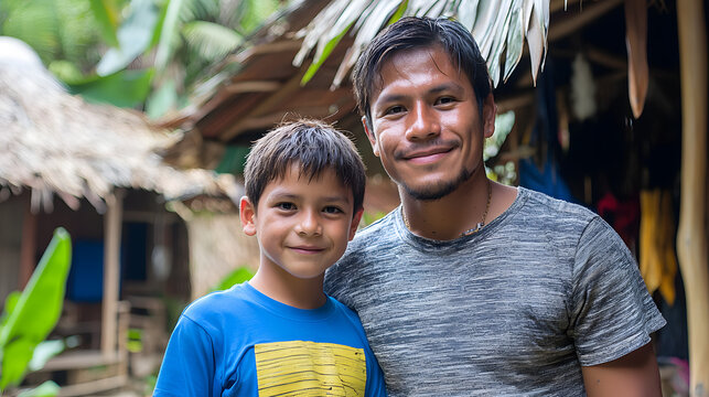 Father and Son at an indigenous tribe in the Amazon