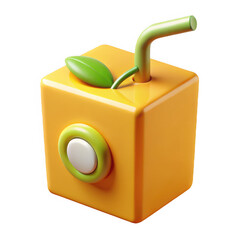 3d cartoon juice box with straw isolated on transparent background