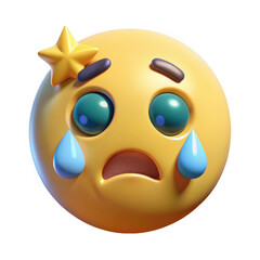 3d sad emoji with star isolated on transparent background