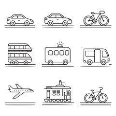 Transport thin line icons set vehicle icons transport editable stroke icons collection transport types