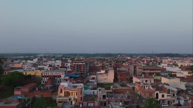 Drone shot Suburban Area with Colorful Rooftops