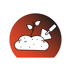 Shovel gradient outline icon with white background vector stock illustration