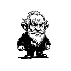 Caricature illustration of an elderly man with a beard and a suit