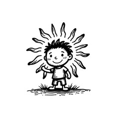 Cartoon boy standing cheerfully with a bright sun radiating from behind him