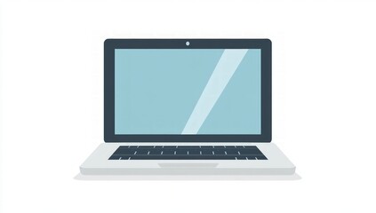 Fototapeta premium Flat Design Laptop Illustration With Light Grey Screen And Silver Keyboard